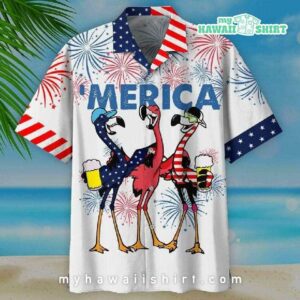 America Flamingo And Beer Hawaiian Shirt