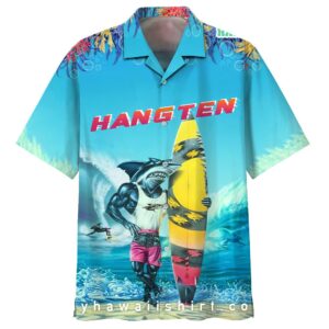 America Shark Hang Ten Hawaiian Shirt