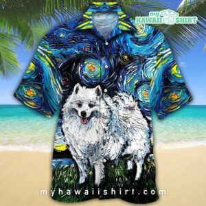 American Eskimo Dog Lovers Night Hawaiian Shirt