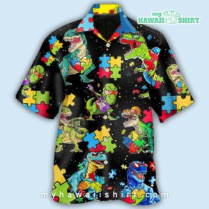 Autism Dinosaur Black Hawaiian Shirt