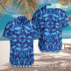 Blue Camo Shark Hawaiian Shirt