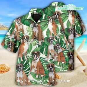 Boxer Dog Tropical Leaf Style Hawaiian Shirt
