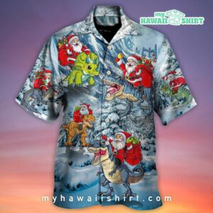 Christmas Santa Claus Riding Dinosaur Hawaiian Shirt