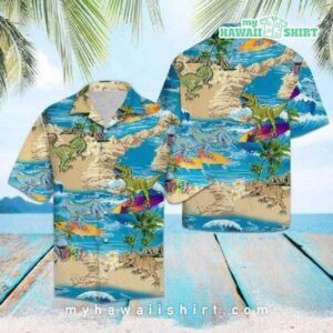 Comic Dinosaur Surfing Tropical Hawaiian Shirt