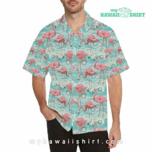 Flamingo Background Themed Print Hawaiian Shirt